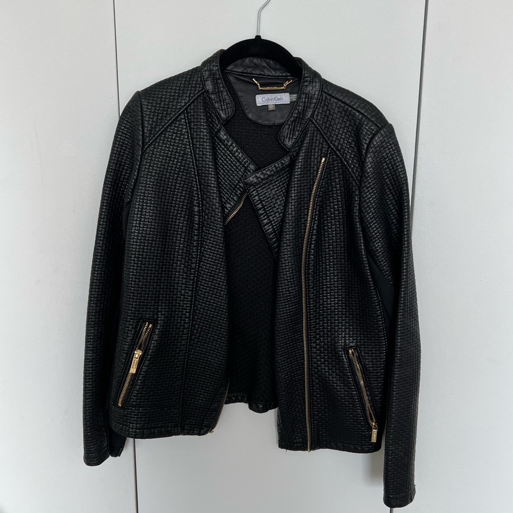 Calvin Klein Black Vegan Leather Jacket Textured Size XS